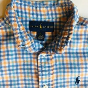 Boys Ralph Lauren Blue and Orange Plaid Button Down Size 5